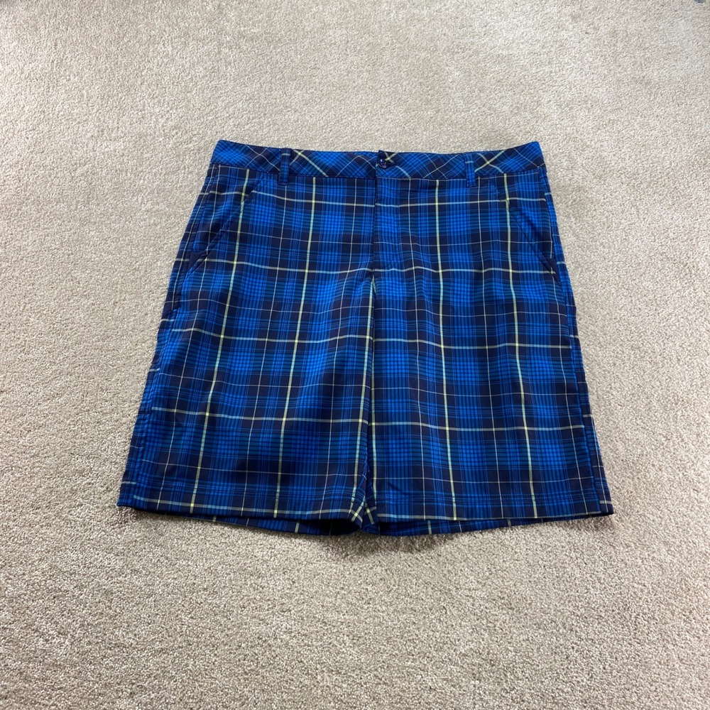 Fila Sport Golf Shorts Mens 36 Blue Plaid Performance Stretch Flat Front